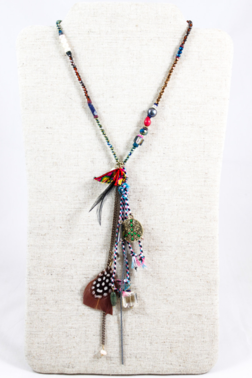 Dangle Necklace w/Charms and Feathers