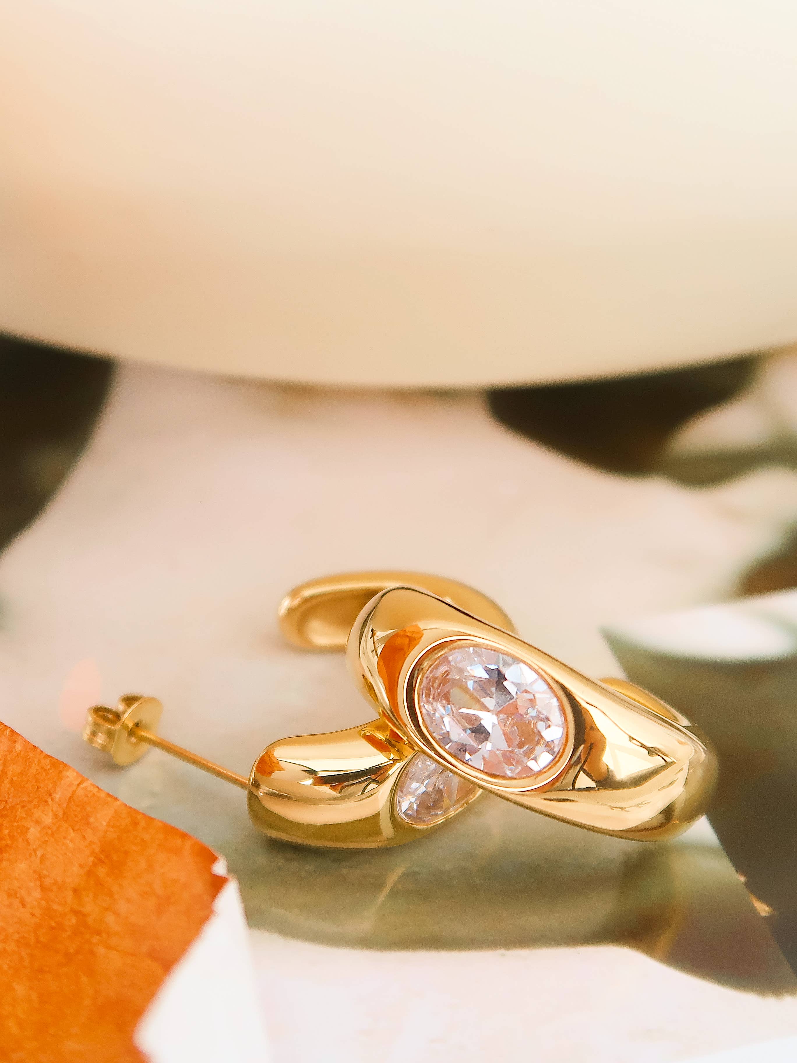 18K Gold Non-Tarnish CZ Hoop Earring