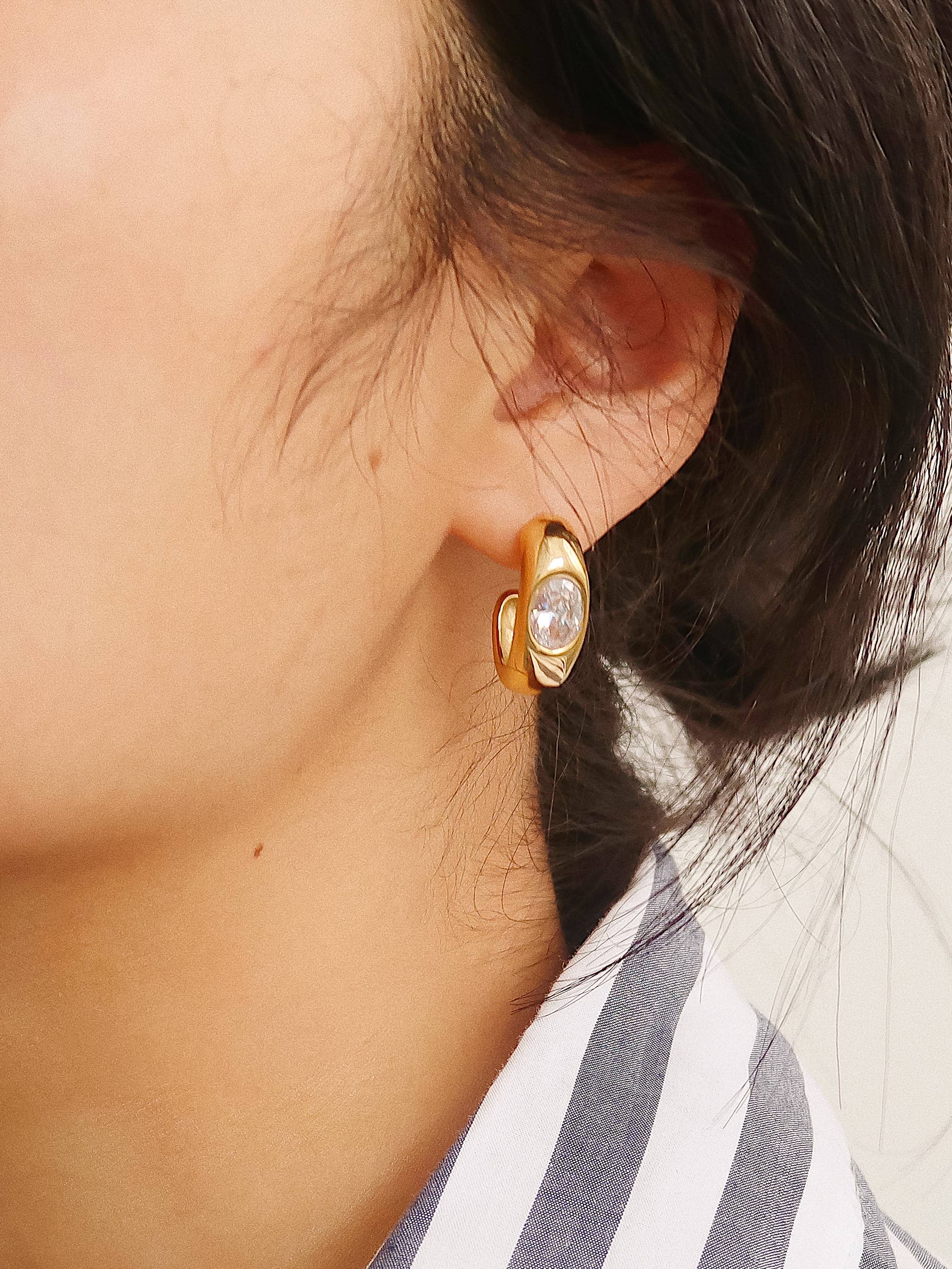 18K Gold Non-Tarnish CZ Hoop Earring