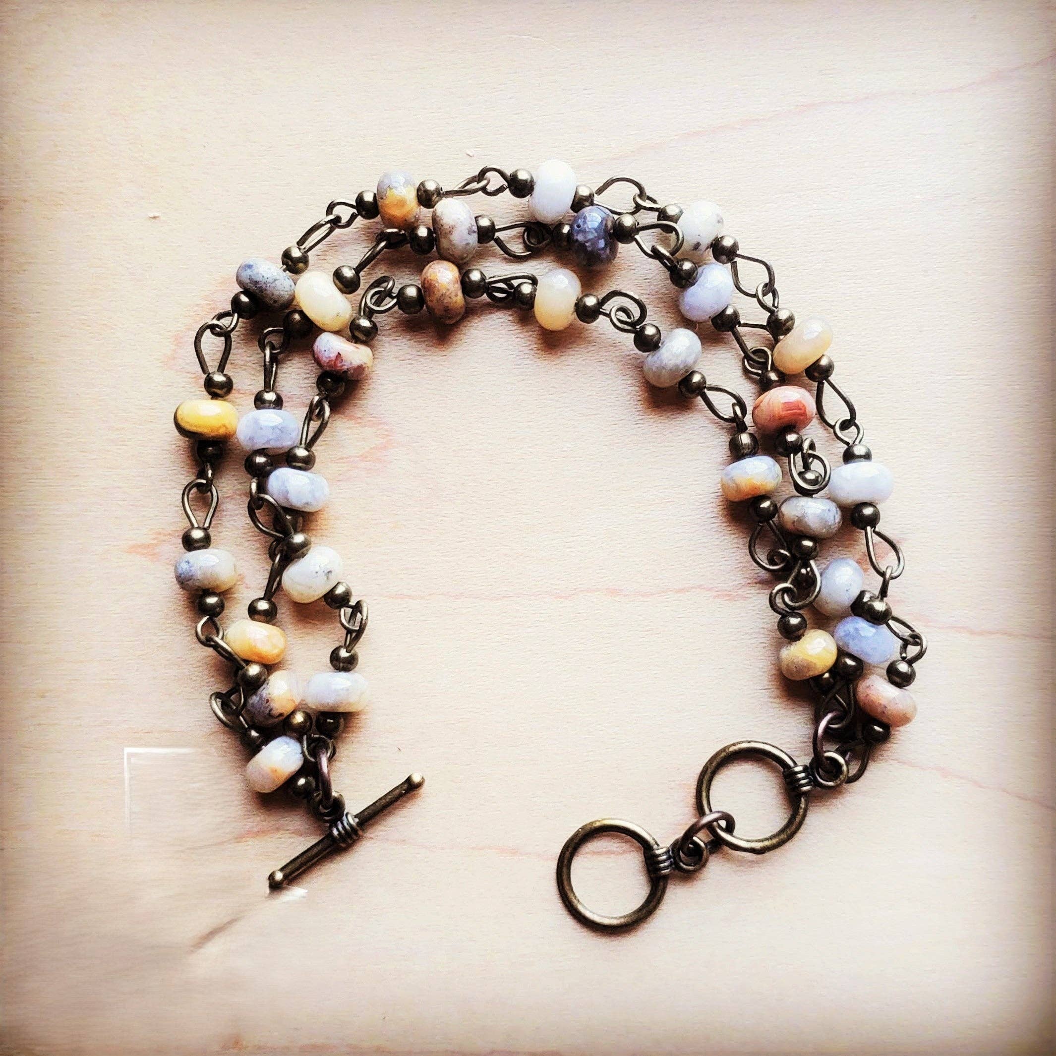 Natural Agate Triple Strand Bracelet