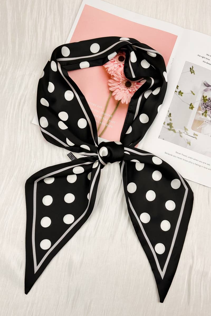 Black & White Polka Dot Satin Silky Skinny Scarf