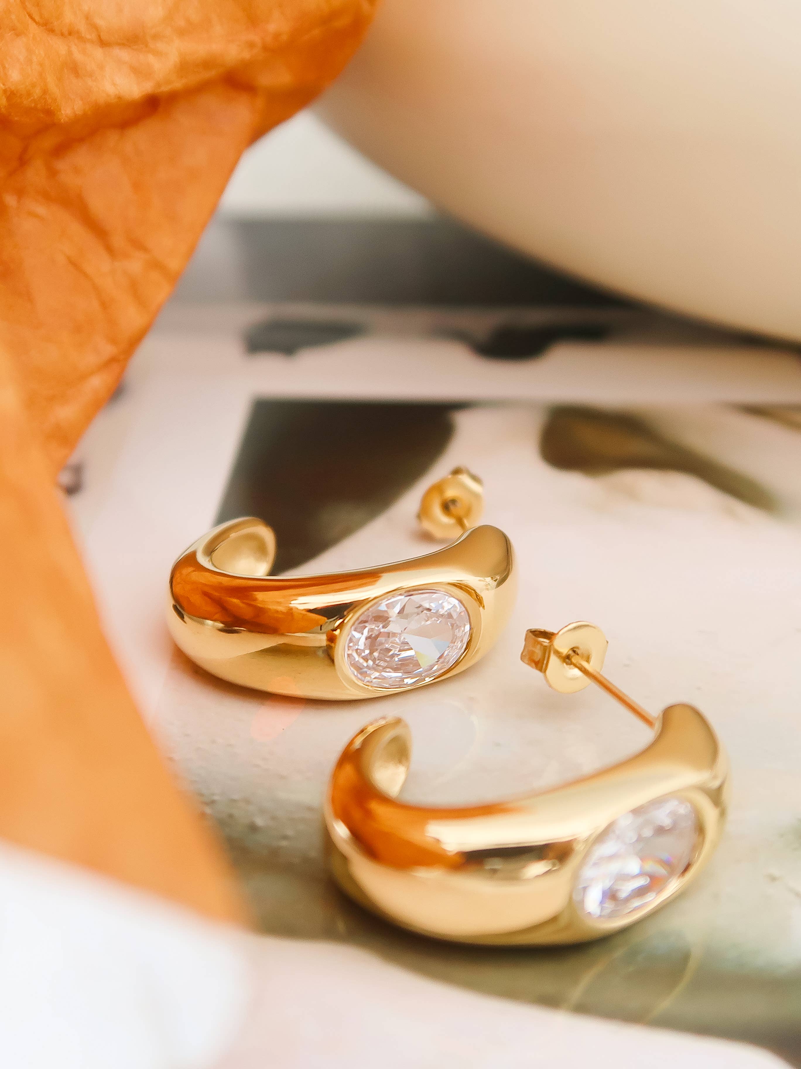 18K Gold Non-Tarnish CZ Hoop Earring