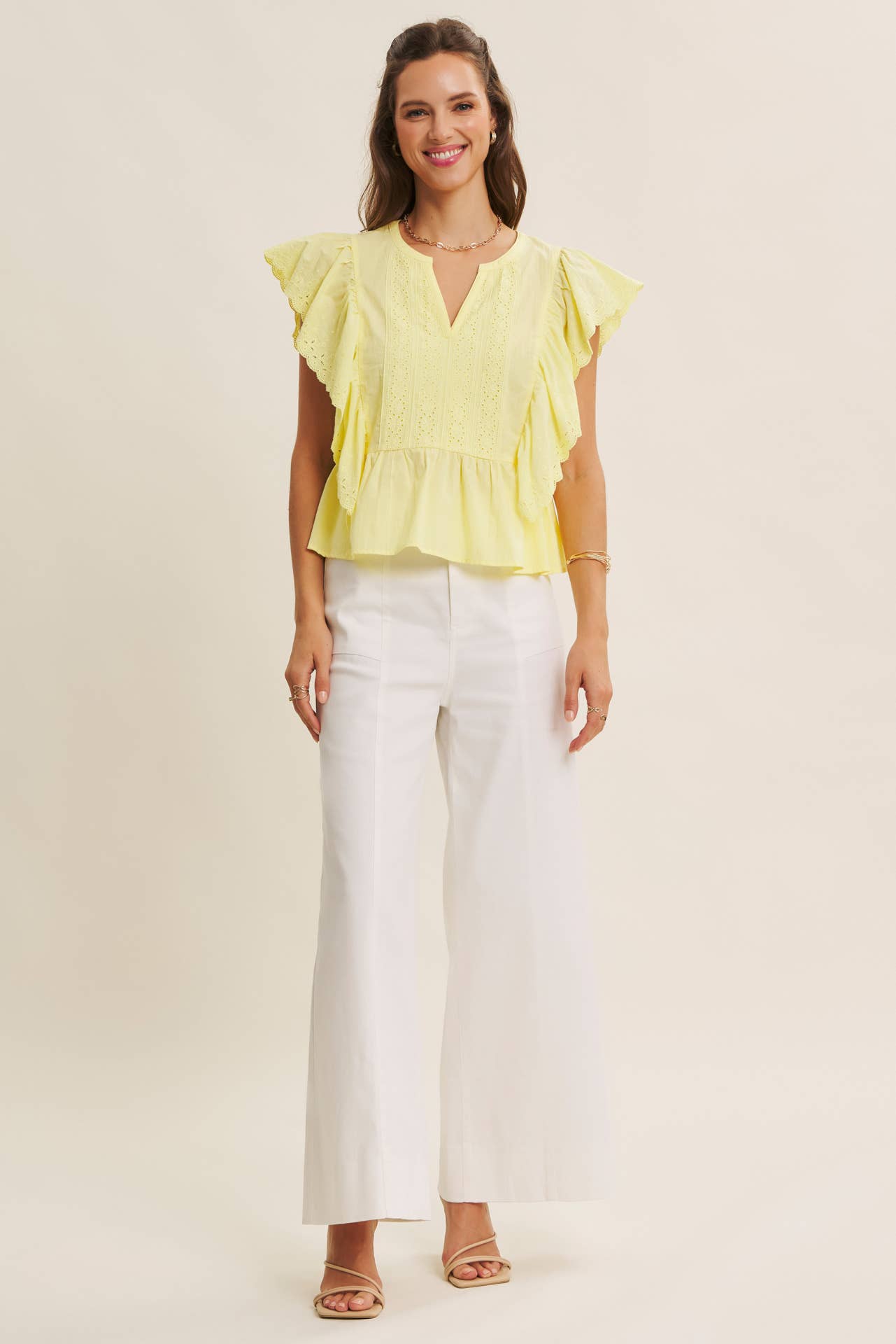 STRETCHY WIDE-LEG ANKLE LENGTH PANTS