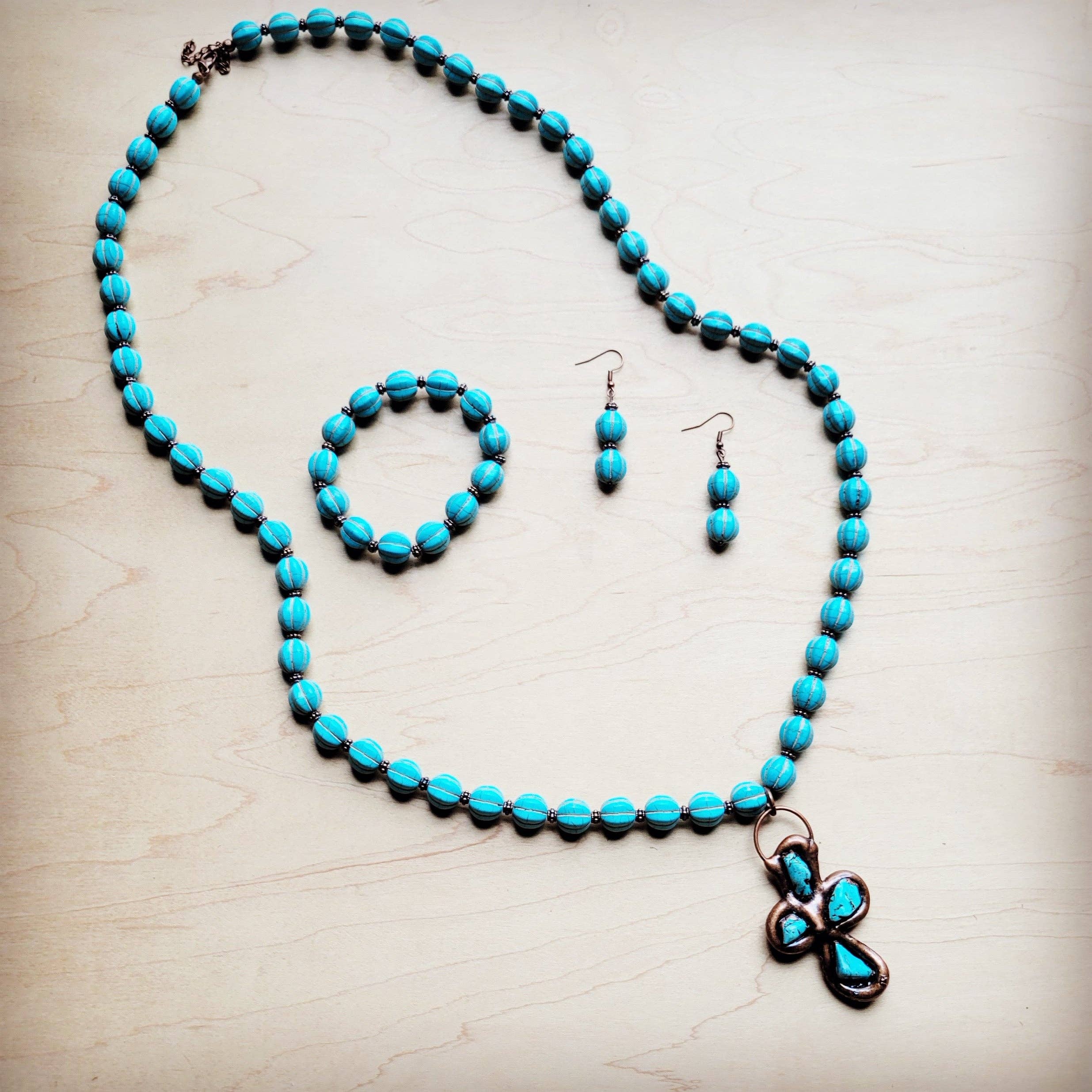 **Turquoise Blue Melon Beaded Stretch Bracelet 809g