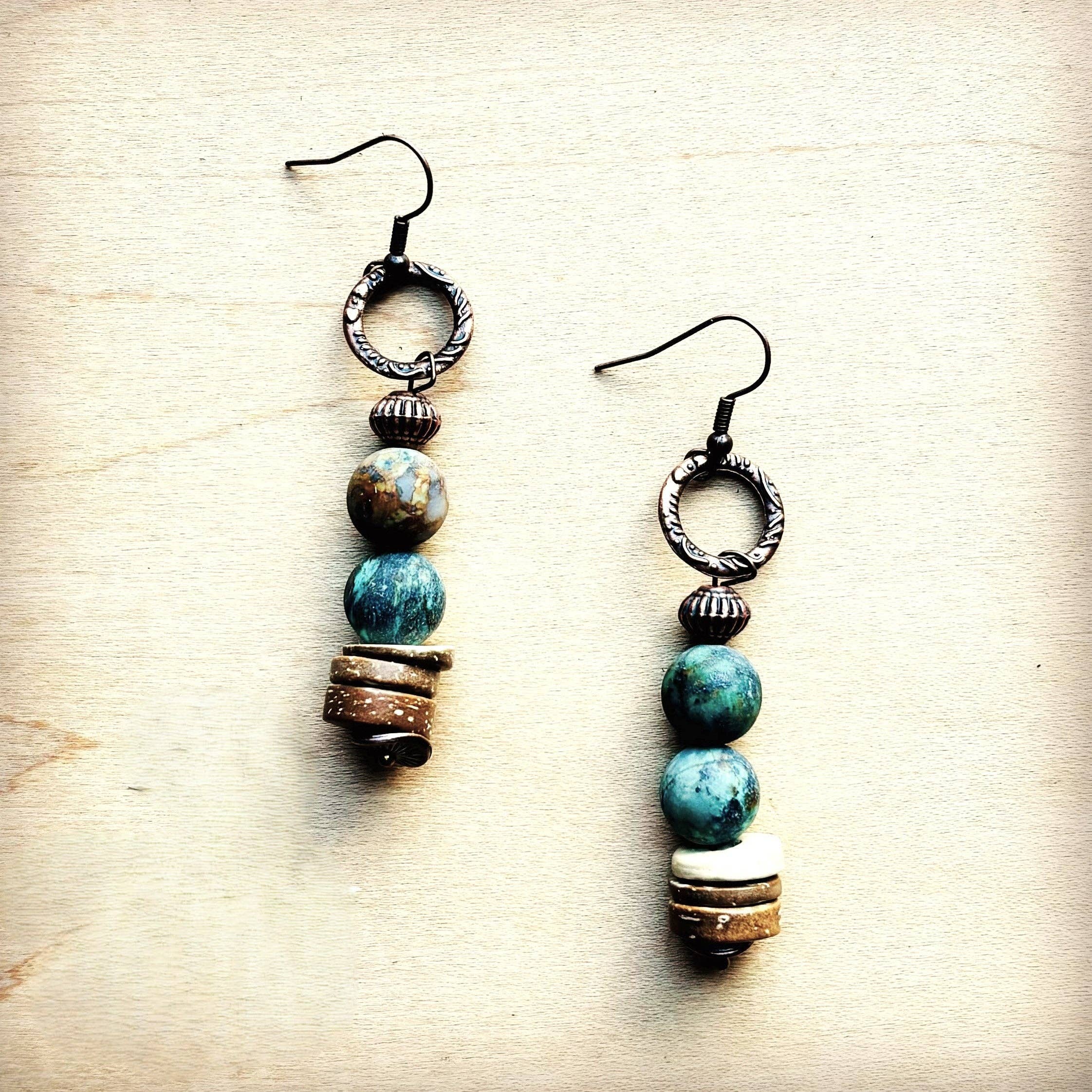 African Turquoise and Wood Earrings